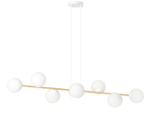 Hanglamp Vuste Wit Ø14 cm met 6 witte bollen en gouden accenten, verstelbare ophanging
