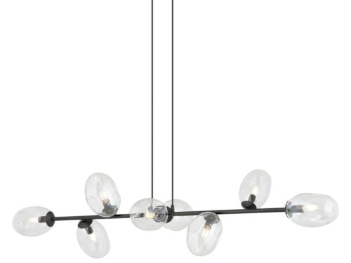 Hanglamp Vorine Zwart Ø12 cm met verstelbare ophanging, zwart staal en transparante glazen bollen