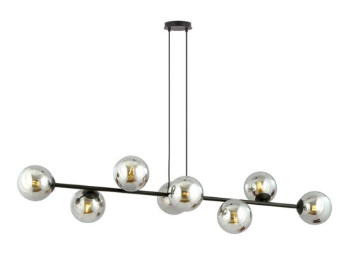 Hanglamp Privund Zwart Ø14 cm met 8 rookglas bollen en verstelbare hoogte