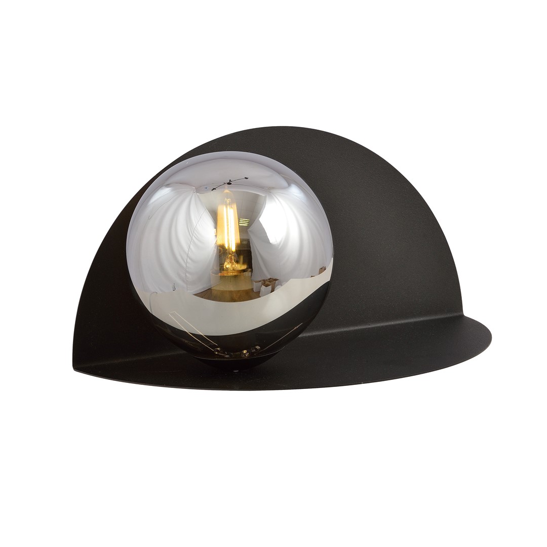 Zuntello zwarte wandlamp van gepoedercoat staal met grafiet glazen kap en warm sfeervol licht