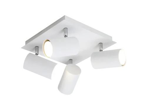 Spot Foossella Wit plafondspot set van 3, wit metaal, vierkante plaat en verstelbare GU10-spots