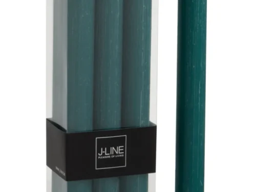 Skuntir groene opbergdoos met drie slanke kaarsen in transparante verpakking, rustig en tijdloos design