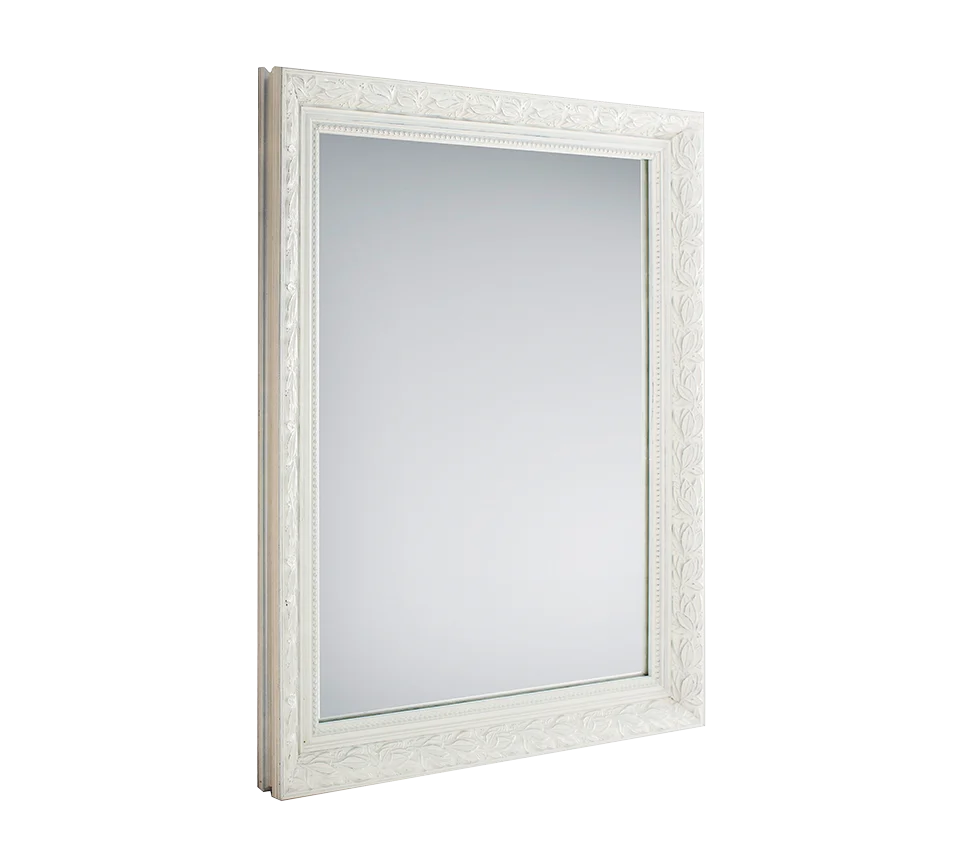 Spiegel Mekang Wit 70x55 cm met wit houten frame en decoratieve rand
