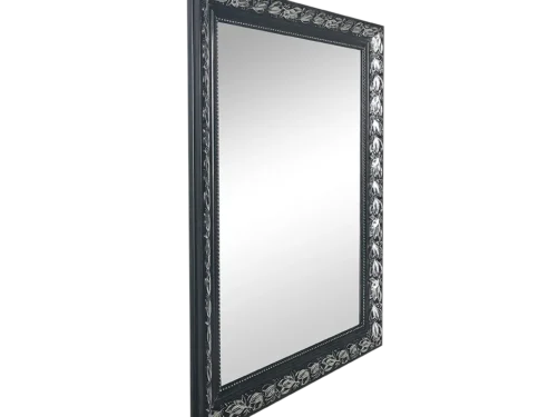 Spiegel Zaulvi zwart 70 x 55 cm met sierlijke zilverkleurige lijst en strak spiegelglas