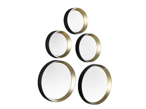 Spiegel Pemmal kunststof 25x25 cm met goudzwarte ronde spiegels in modern wanddesign