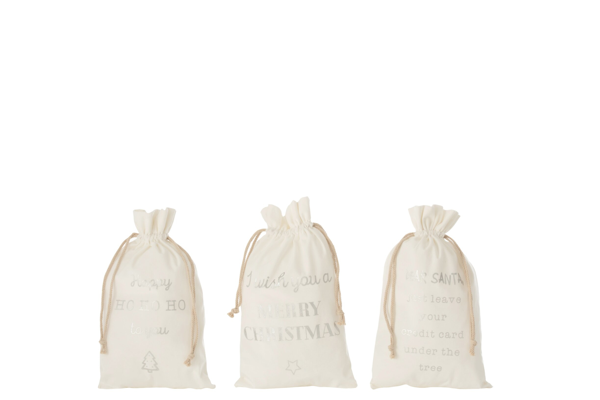 Woonaccessoire Trorril wit polyester cadeauzakken, set van 3 met trekkoord en kersttekstprint