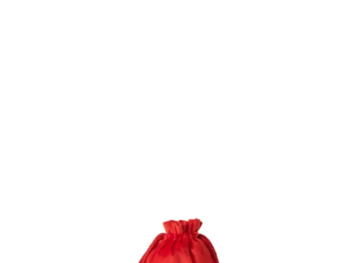 Tas Kossek polyester rood met trekkoord en goudkleurige S, feestelijk cadeauzakje met velours look