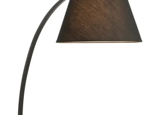 Tafellamp Baarrone Zwart H29 cm met gebogen metalen frame en donker stoffen kap