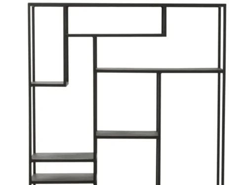 Bumo wandplank metaal 110 cm, zwarte onregelmatige wandrekvorm met meerdere open vakken