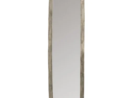 Spiegel Klauntio Grijs, langwerpige ovale wandspiegel met stijlvolle aluminium rand