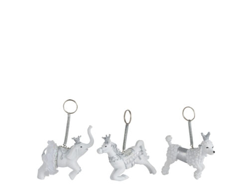Dierhanger Grirnek Wit set van 3 met decoratieve dierenhangers in wit en zilver, compact en stijlvol