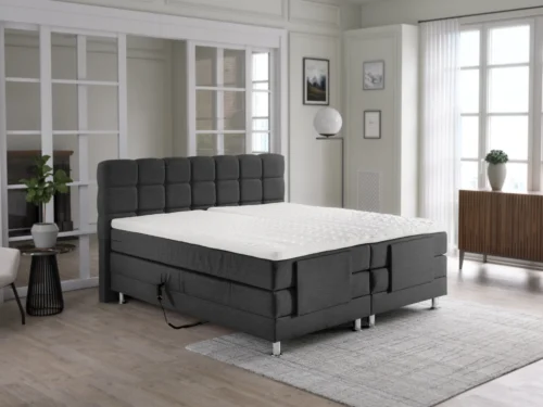 Dreamhouse Arizona elektrische boxspring in antraciet, 160x200 cm, met strak gestoffeerd hoofdbord