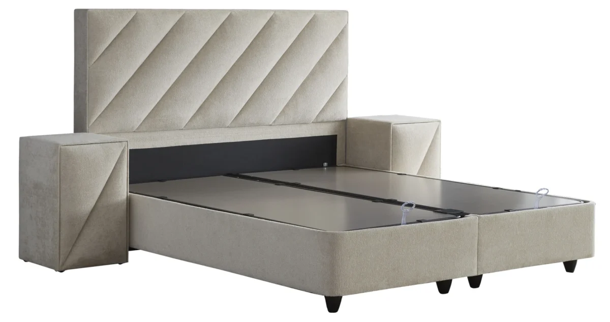 Boxspring Stelvil beige stof – foto 6