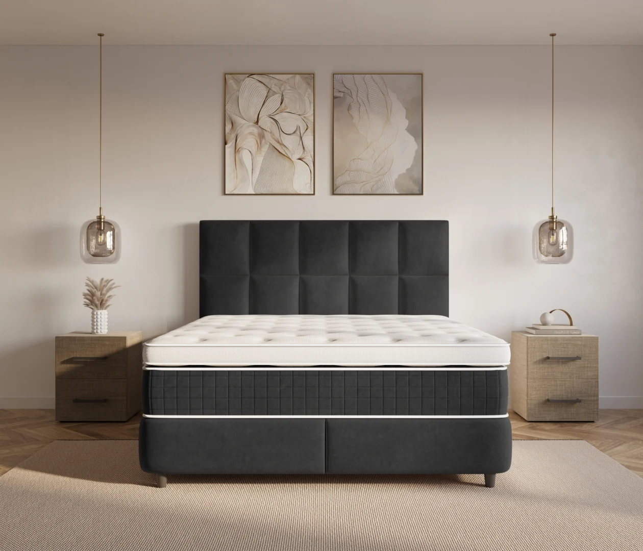 Zwarte Dreamhouse Neroli boxspring 180x210 met fluwelen hoofdbord en opbergruimte
