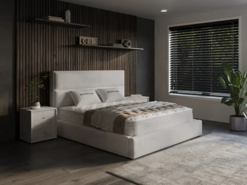 Boxspring Skieltane Beige 160x200 met opbergbed, hoofdbord en zachte chenille bekleding in moderne slaapkamer
