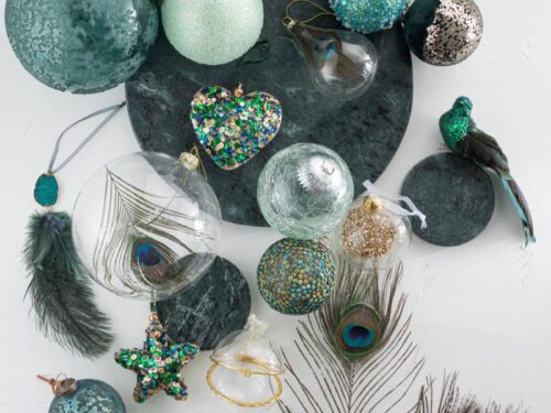 Kerstballen Sliresta glas blauw met stijlvolle azuurblauwe afwerking, extra groot en verfijnd design
