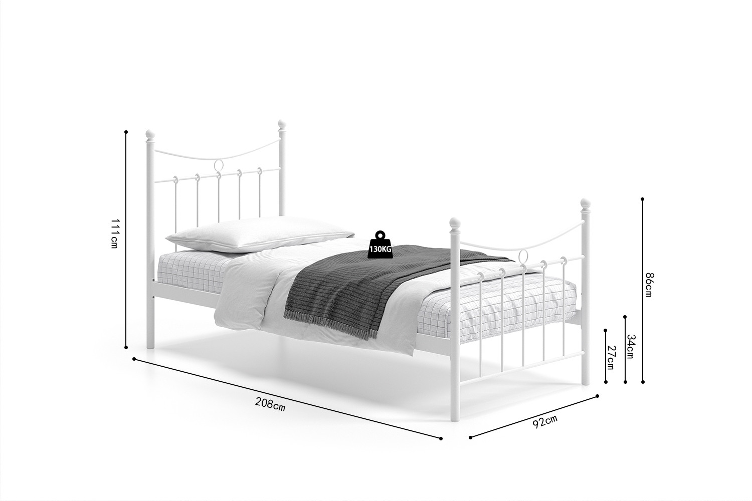 Bed Beelin Wit 90x200 - Afbeelding 6