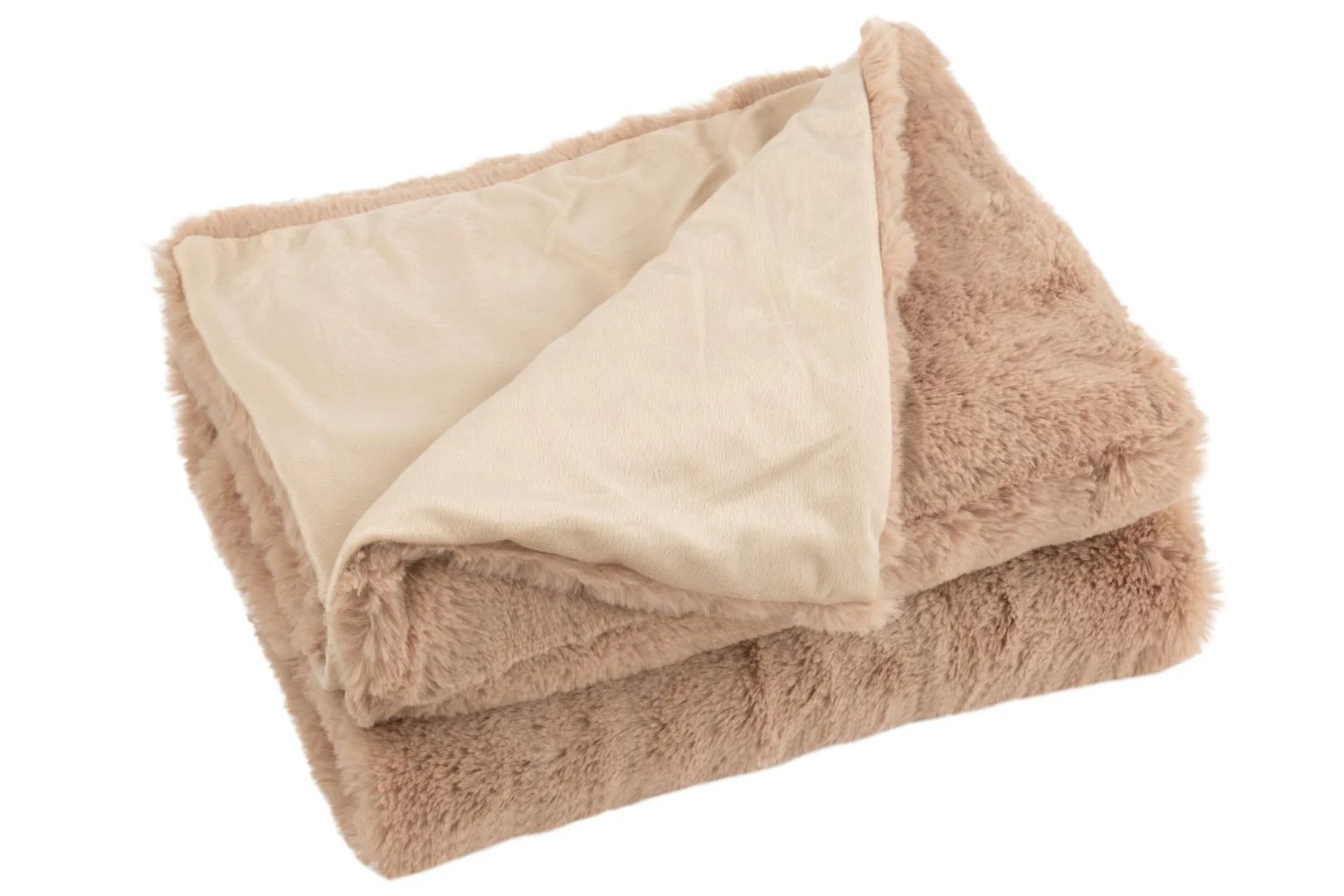 Plaid Sabon Roze, zachte poederroze faux fur plaid met warme, luxe uitstraling opgevouwen afgebeeld