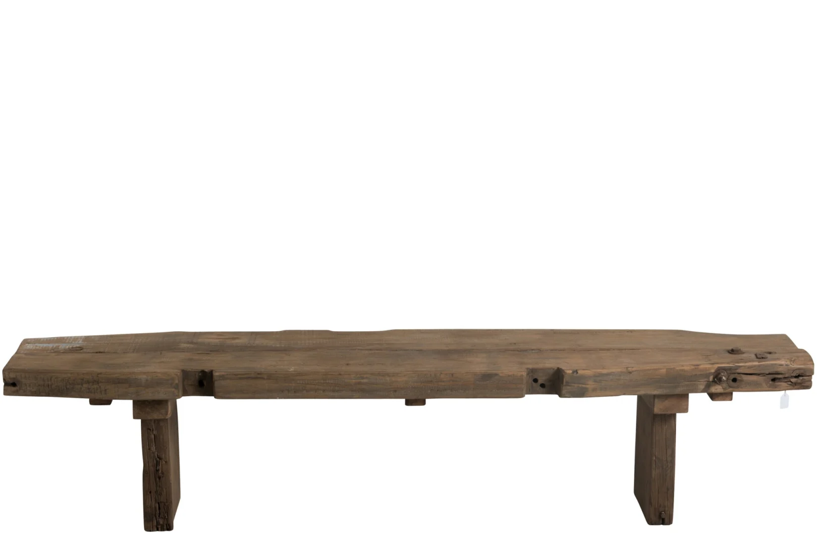 Bank Capella Hout Bruin, lange smalle bank van gerecycled hout met rustieke bruine afwerking