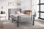 Bed Vosa 90x200 zwart metalen eenpersoonsbed met strak frame en moderne spijlen