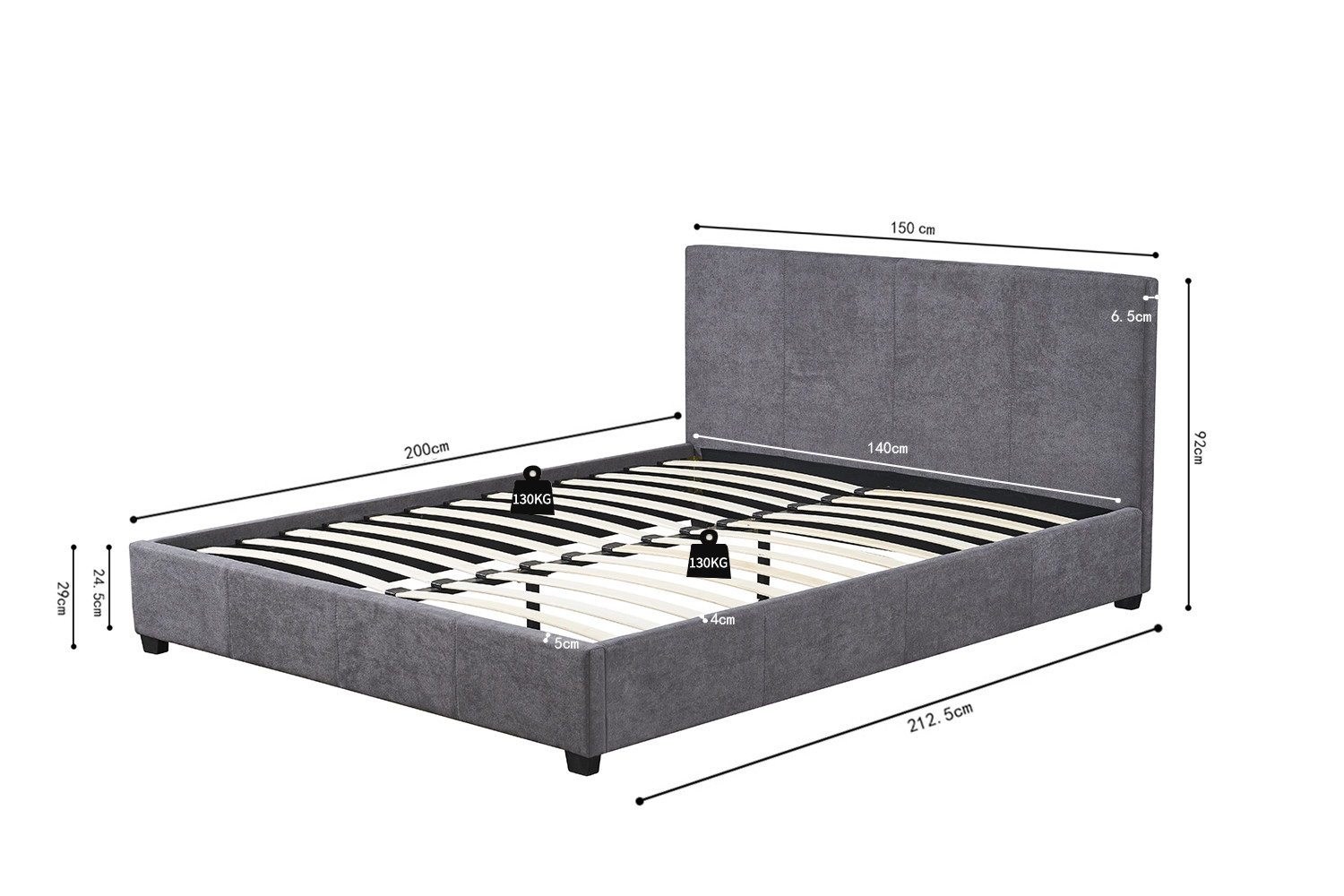 Bed Tuder Grijs 140x200 - Afbeelding 7
