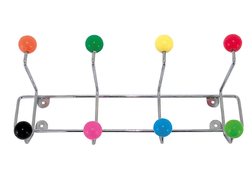Kapstok Boovy wandkapstok van metaal met kleurrijke bollen en 8 haken voor jassen, tassen en sjaals