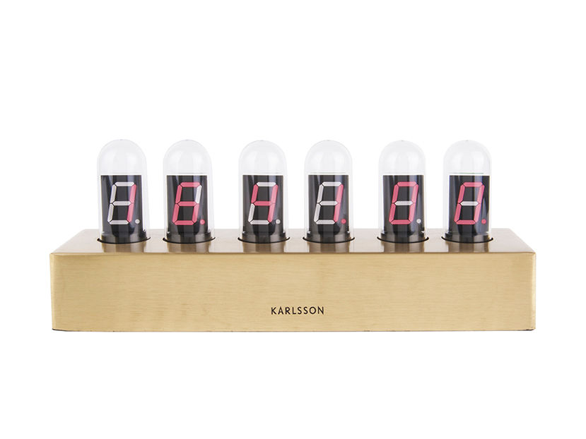 Tafelklok Klernos goud met digitaal LED-display en geborstelde stalen basis