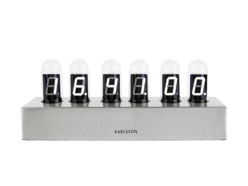 Karlsson Tafelklok Dooskas Wit, digitale tafelklok met buisjesdisplay en strak modern design