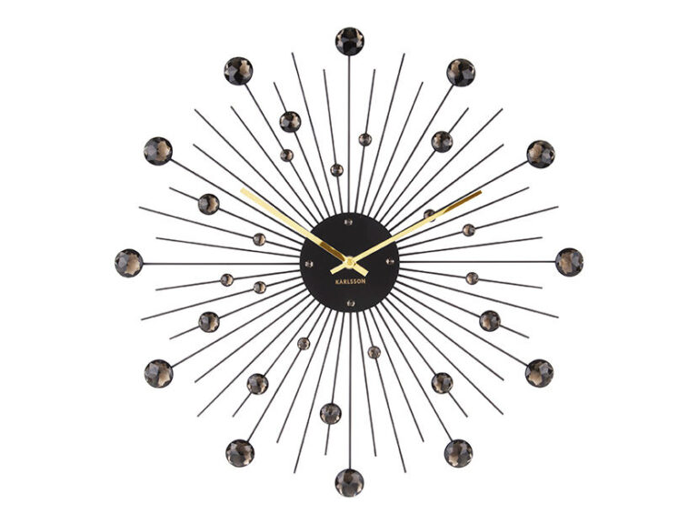 Zwarte Wandklok Nestor met radiaal design en goudkleurige wijzers, 50 cm, modern statement voor de muur
