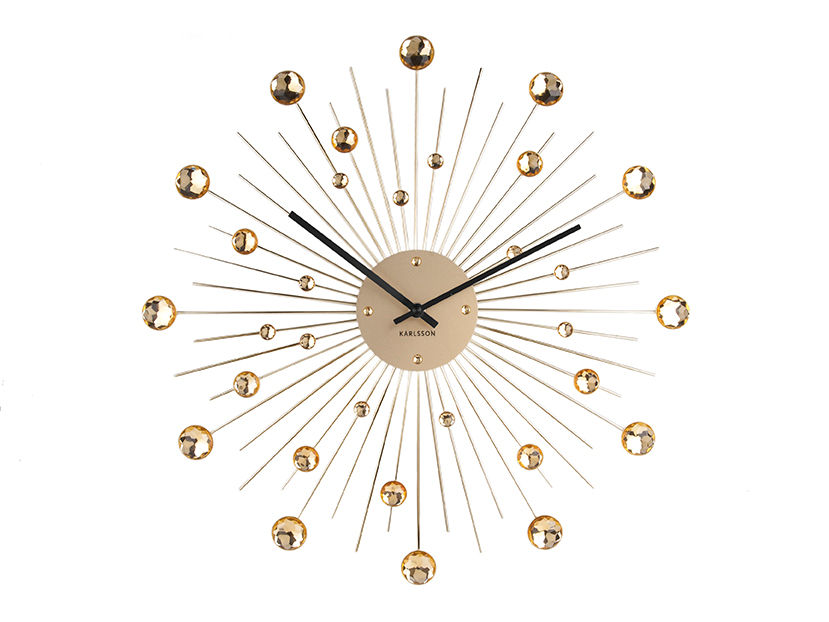 Karlsson Wandklok Tibura Goud met sunburst-design, glanzende crystals en 50 cm diameter