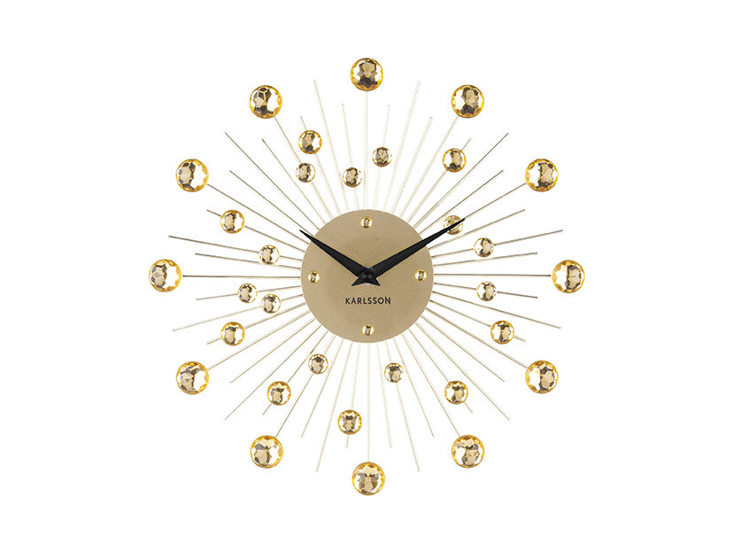 Karlsson Wandklok Mierman Goud met sunburst-design en glanzende kristallen, luxe wanddecoratie
