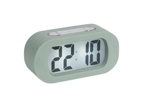 Wekker Sudano Groen, compacte digitale wekker met slanke siliconen behuizing in zachte groentint, 22:10 op display