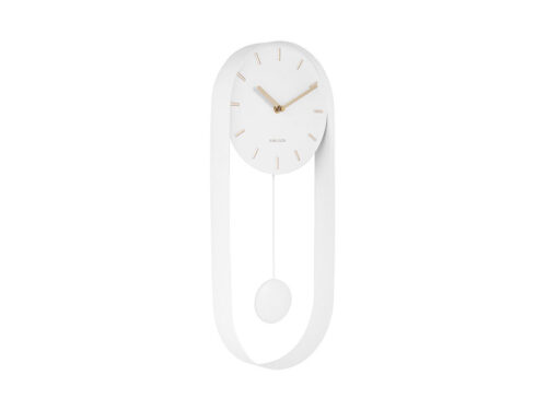 Wandklok Bildano Wit met pendule, moderne stalen wandklok in witte afwerking en klassiek penduleontwerp