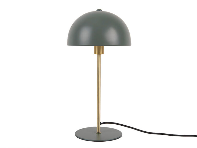 Tafellamp Fammira Groen Ø20 cm met retro kap, slanke messing voet en compacte vorm