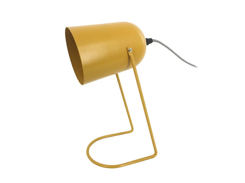 Tafellamp Guronte geel H30 cm met speelse moderne vorm en compacte metalen voet