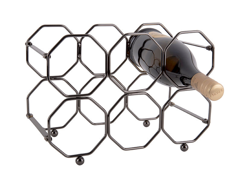 Wijnrek Pientine metaal grijs, honeycomb-design voor 6 flessen, decoratief en compact