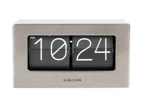 Tafelklok Gaansura Staal met zilverkleurige behuizing en flipdisplay in zwart-wit, compact en modern