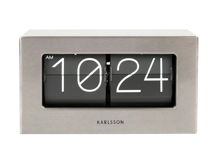 Tafelklok Gaansura Staal met zilverkleurige behuizing en flipdisplay in zwart-wit, compact en modern