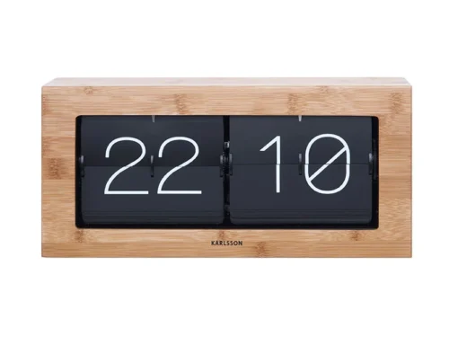 Staurdena Bamboe tafelklok met houten omlijsting en zwart flipdisplay, compact en modern