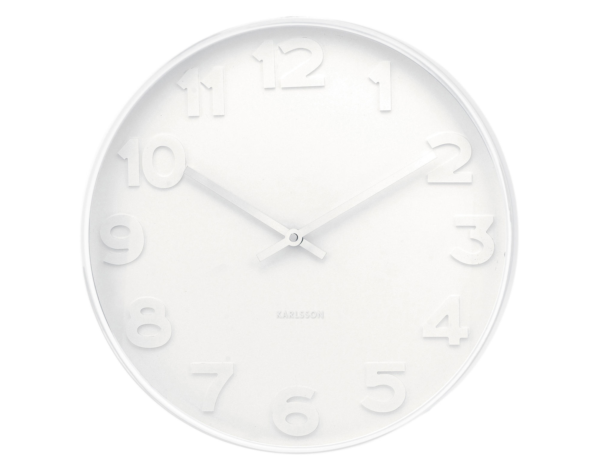 Wandklok Peinsar Wit met 3D cijfers en strakke witte afwerking, 38 cm diameter