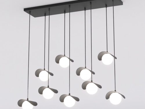 Hanglamp Traunas Zwart Ø10 cm met 9 verstelbare pendels en witte bolvormige lampenkapjes