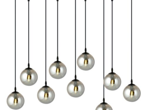 Hanglamp Peikand Zwart Ø14 cm met 7 verstelbare pendels en grafietkleurig glas, modern design