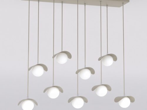 Hanglamp Prurdor Beige Ø10 cm met 8 witte glazen bollen en verstelbare kabels