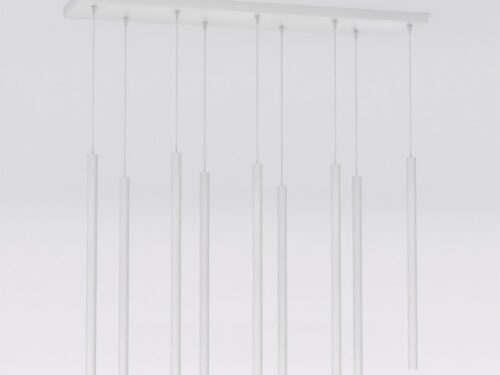 Hanglamp Slolvy Grijs met 9 slanke cilindervormige pendels van gepoedercoat staal, modern en strak design