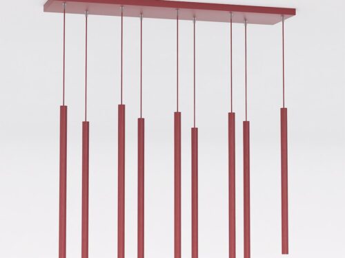 Hanglamp Trerdone Bordeaux met slank stalen design en 9 langhangende G9-lichtpunten