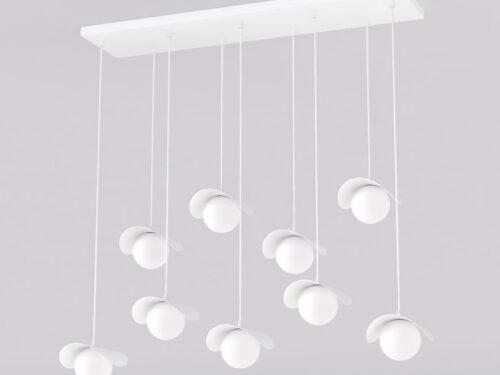Hanglamp Rurnis Wit Ø10 cm met 9 verstelbare witte lichtpunten en strak gepoedercoat staal