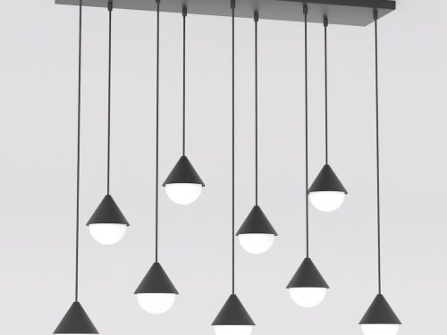 Hanglamp Hibang Zwart Ø10 cm met 8 verstelbare pendels en witte glazen bollen in modern design