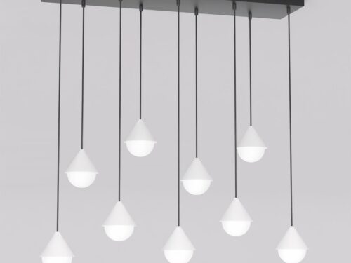 Hanglamp Daarros Zwart Ø10 cm met 9 witte glazen pendels en verstelbare hoogte