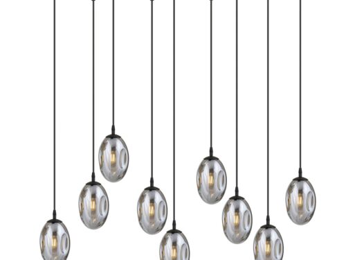 Hanglamp Trurdon Zwart Ø12 cm met 8 verstelbare pendels en grafietkleurig glas, modern design