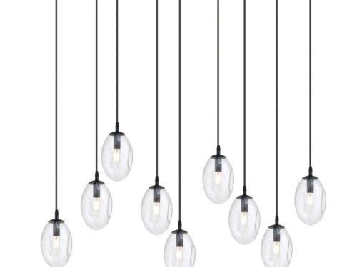 Hanglamp Laalone Zwart Ø12 cm met 8 verstelbare glazen pendels en zwarte plafondbalk